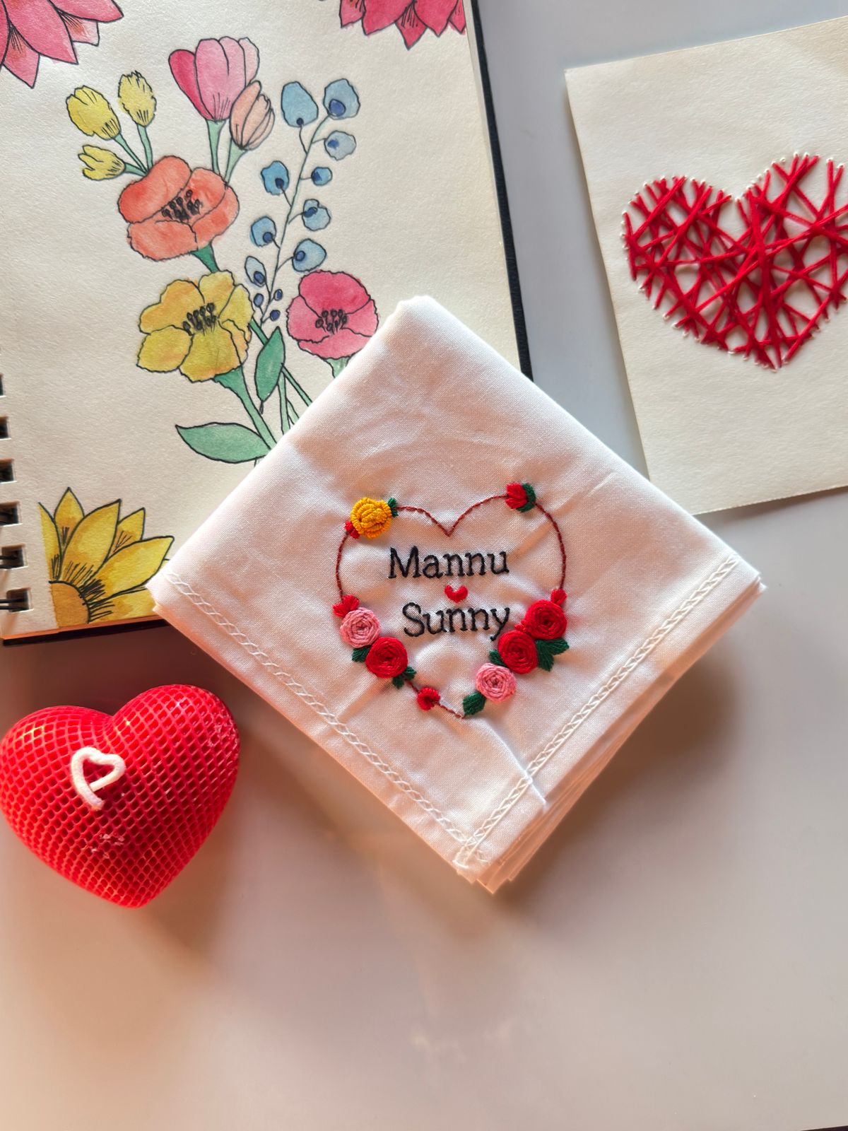 ❤️ Two Hearts, One Love – Couple Name Handkerchief