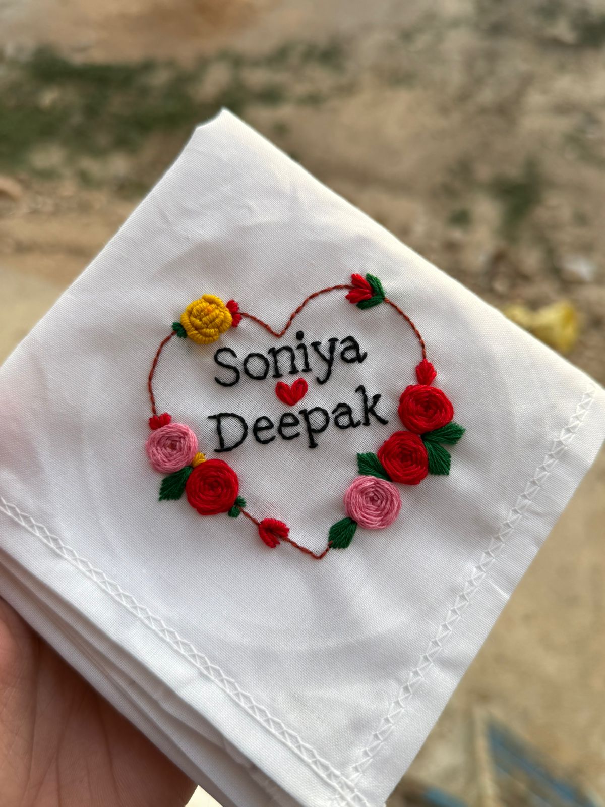 ❤️ Two Hearts, One Love – Couple Name Handkerchief