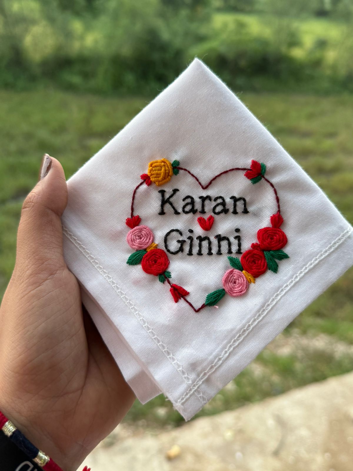 ❤️ Two Hearts, One Love – Couple Name Handkerchief
