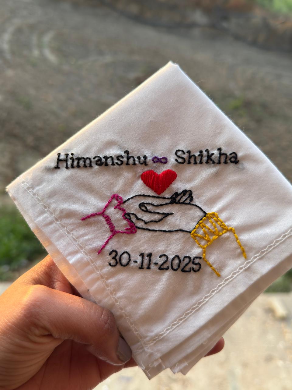 ❤️ Hand to Heart – Couple Name Handkerchief