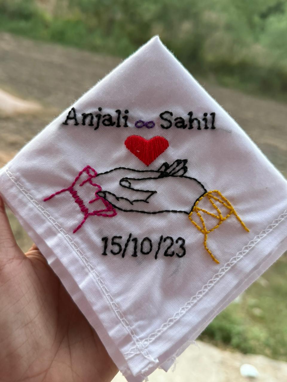 ❤️ Hand to Heart – Couple Name Handkerchief