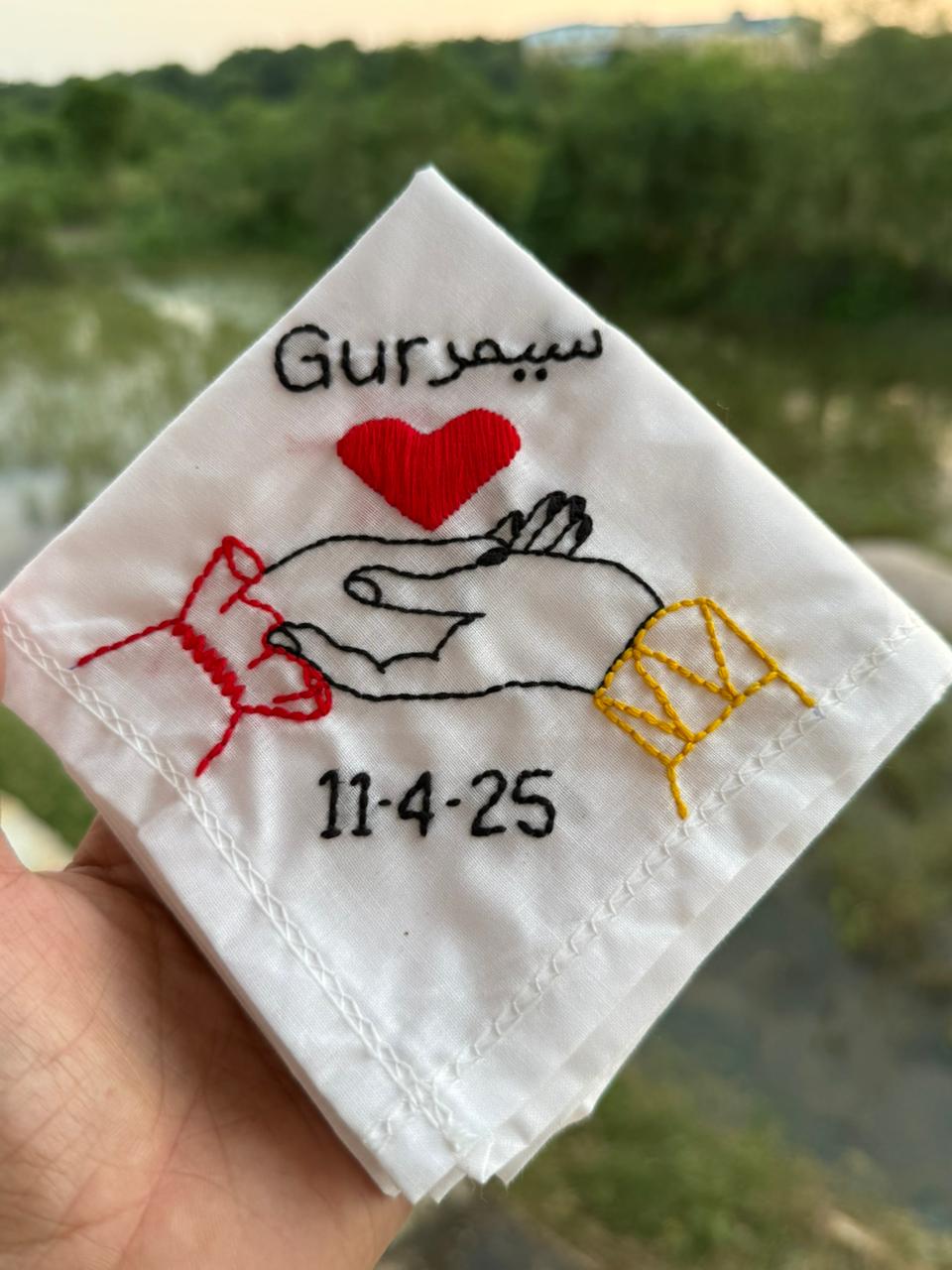 ❤️ Hand to Heart – Couple Name Handkerchief