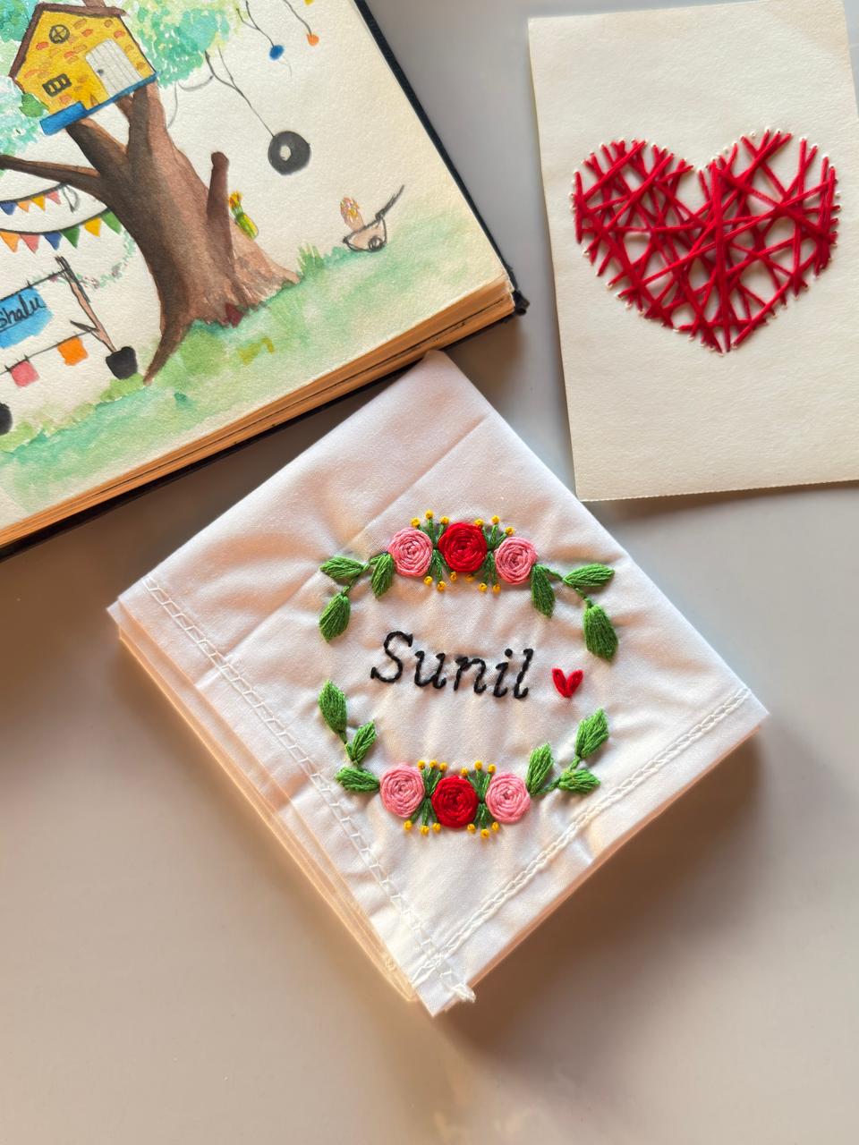Floral embroidery handkerchief