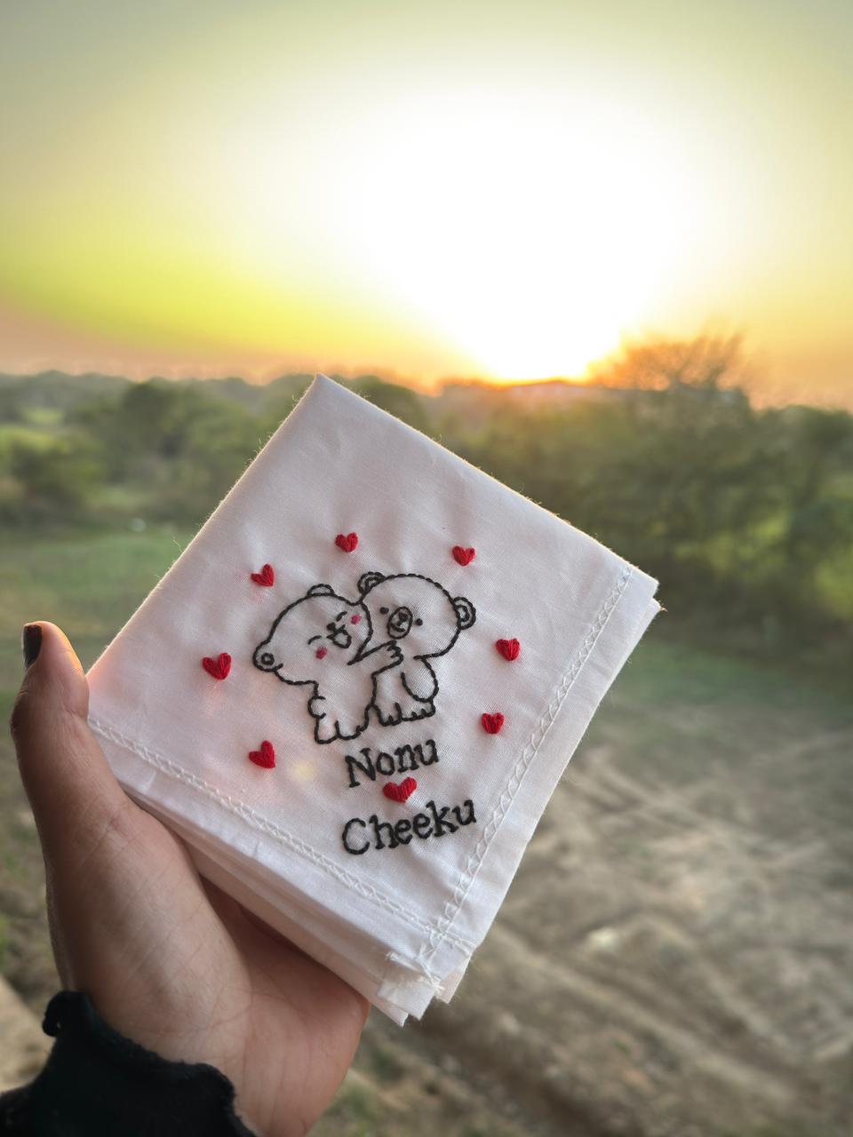Dudu Bubu Embroidery Handkerchief – Cute Couple Gift