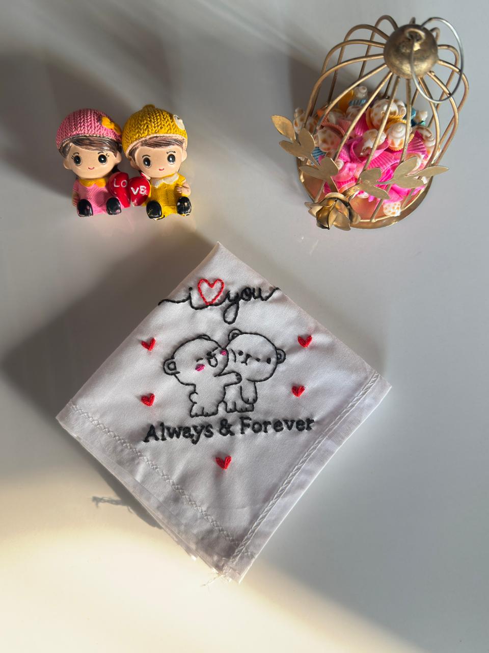 Dudu Bubu Embroidery Handkerchief – Cute Couple Gift