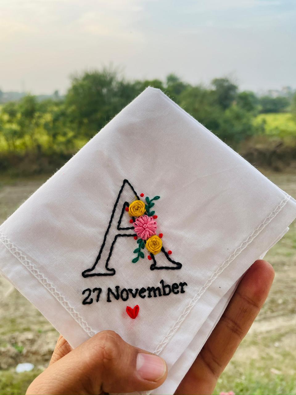 Single Initial Embroidery Handkerchief