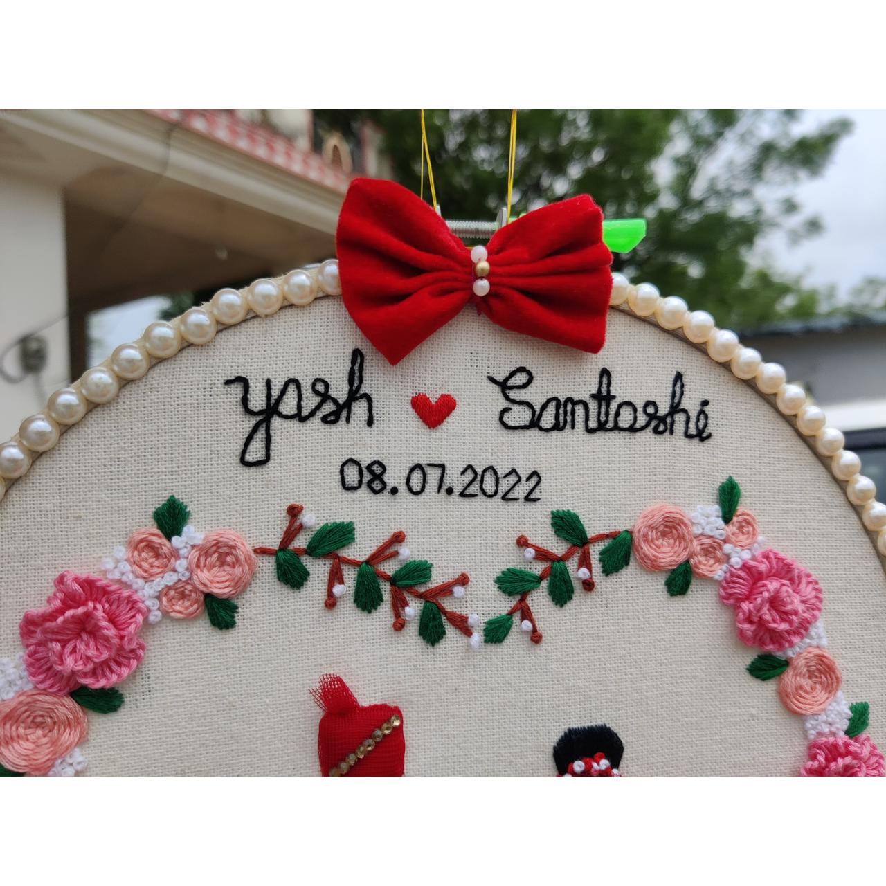 💍 Custom Wedding Embroidery Hoop – Pearl Edition