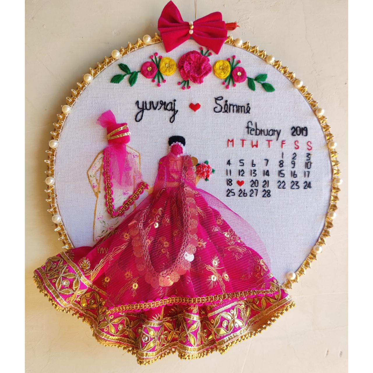 💕 Pink Theme Custom Wedding Embroidery Hoop – Handmade