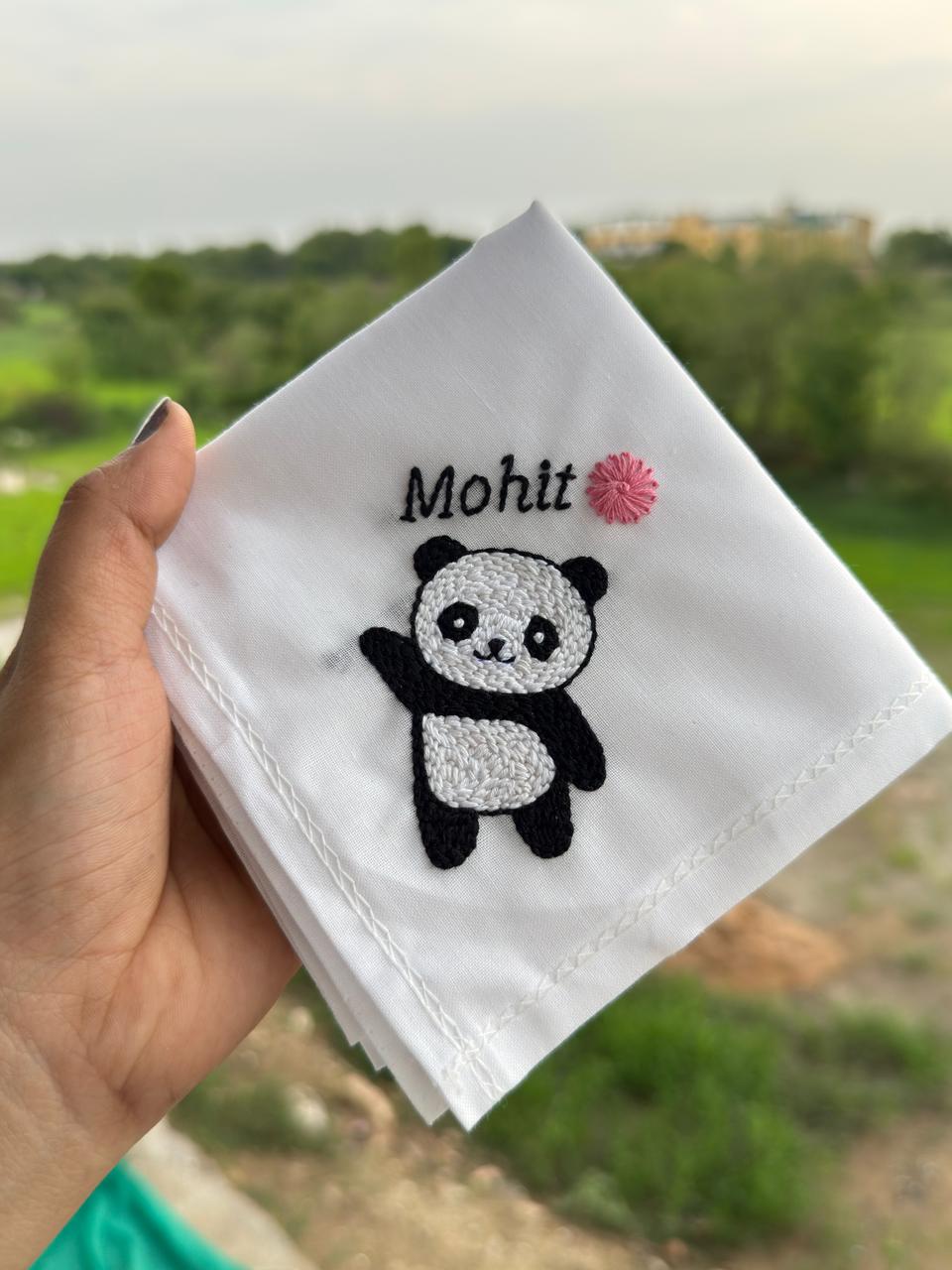 🐼 Panda Embroidery Handkerchief – Personalised