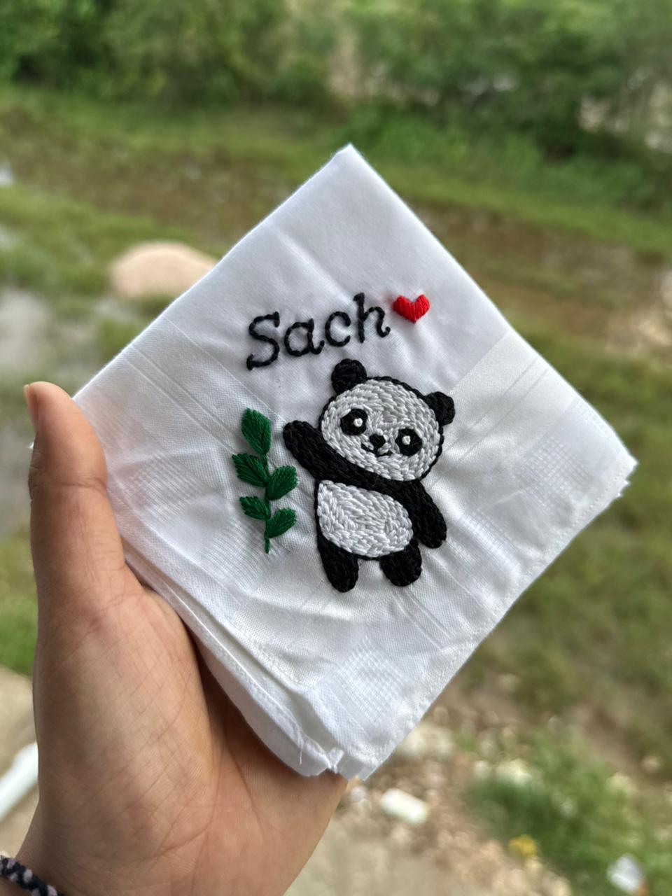 🐼 Panda Embroidery Handkerchief – Personalised