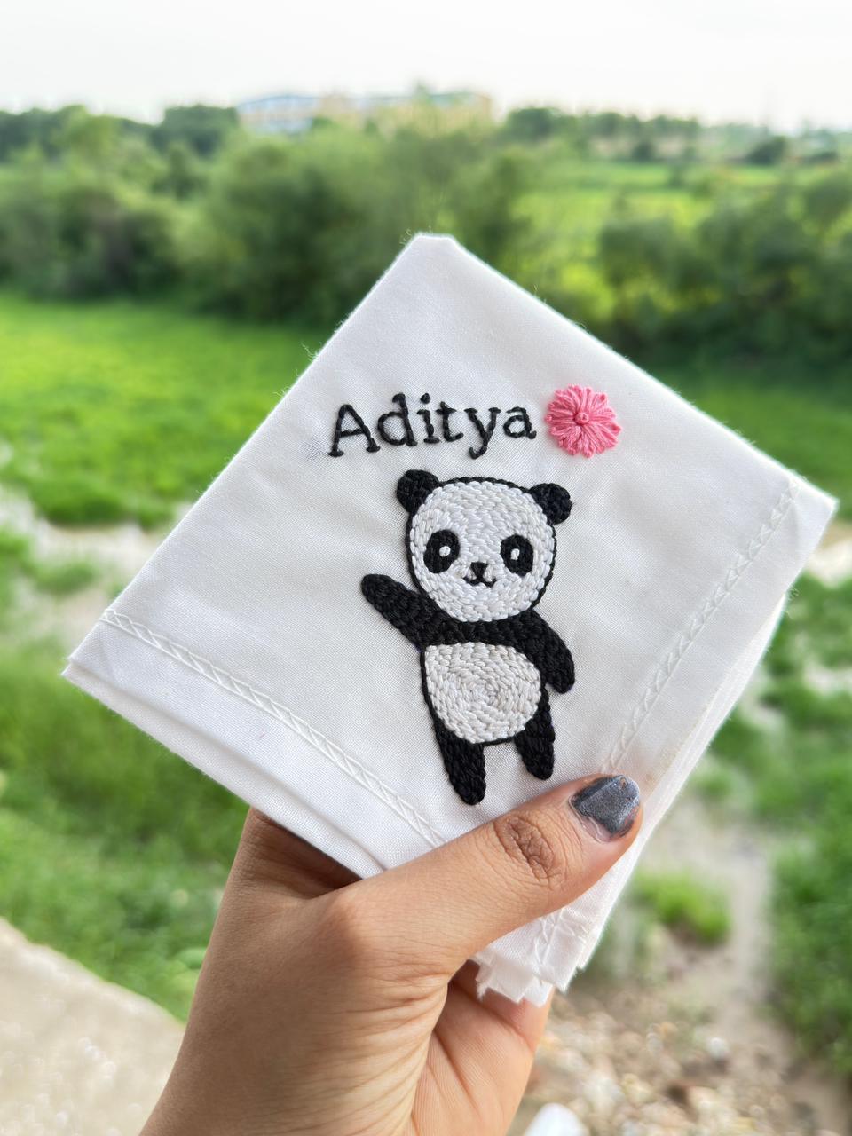 🐼 Panda Embroidery Handkerchief – Personalised