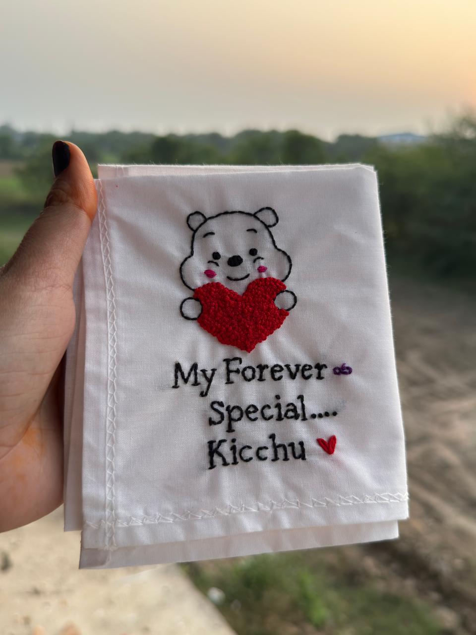 🧸 Pooh with Heart – Name Handkerchief