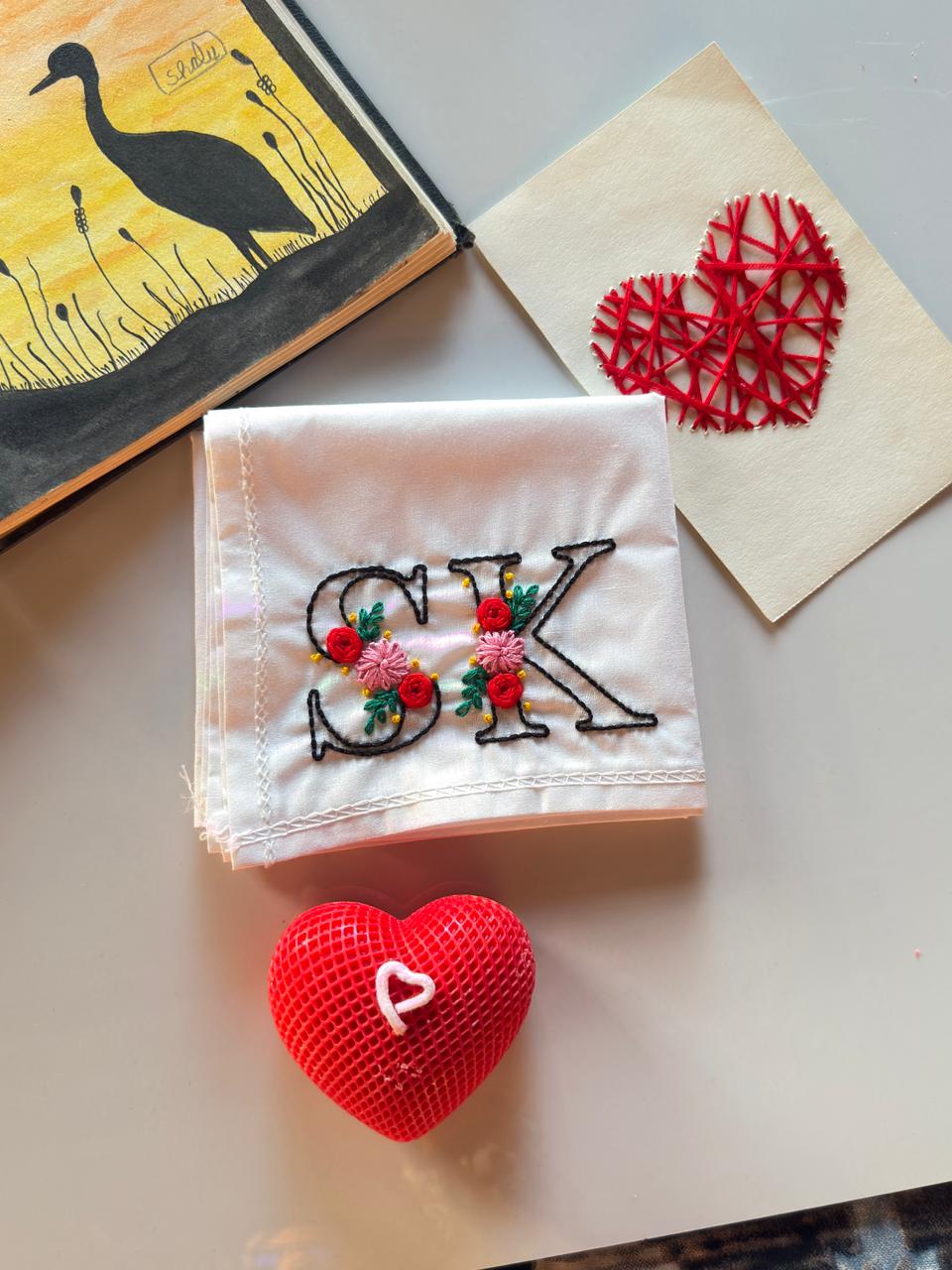 🌸 Couple Initial Embroidered Handkerchief