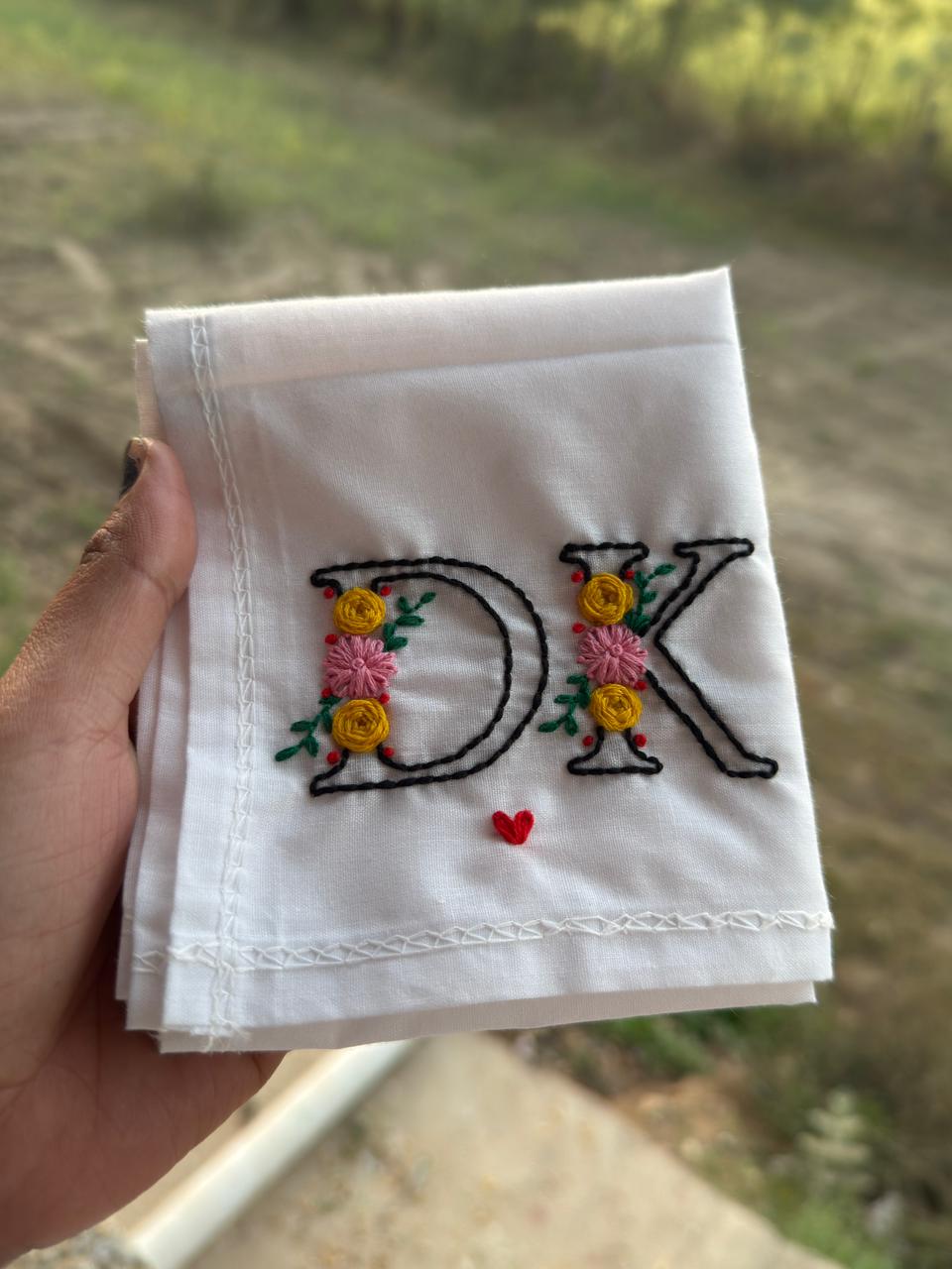 🌸 Couple Initial Embroidered Handkerchief