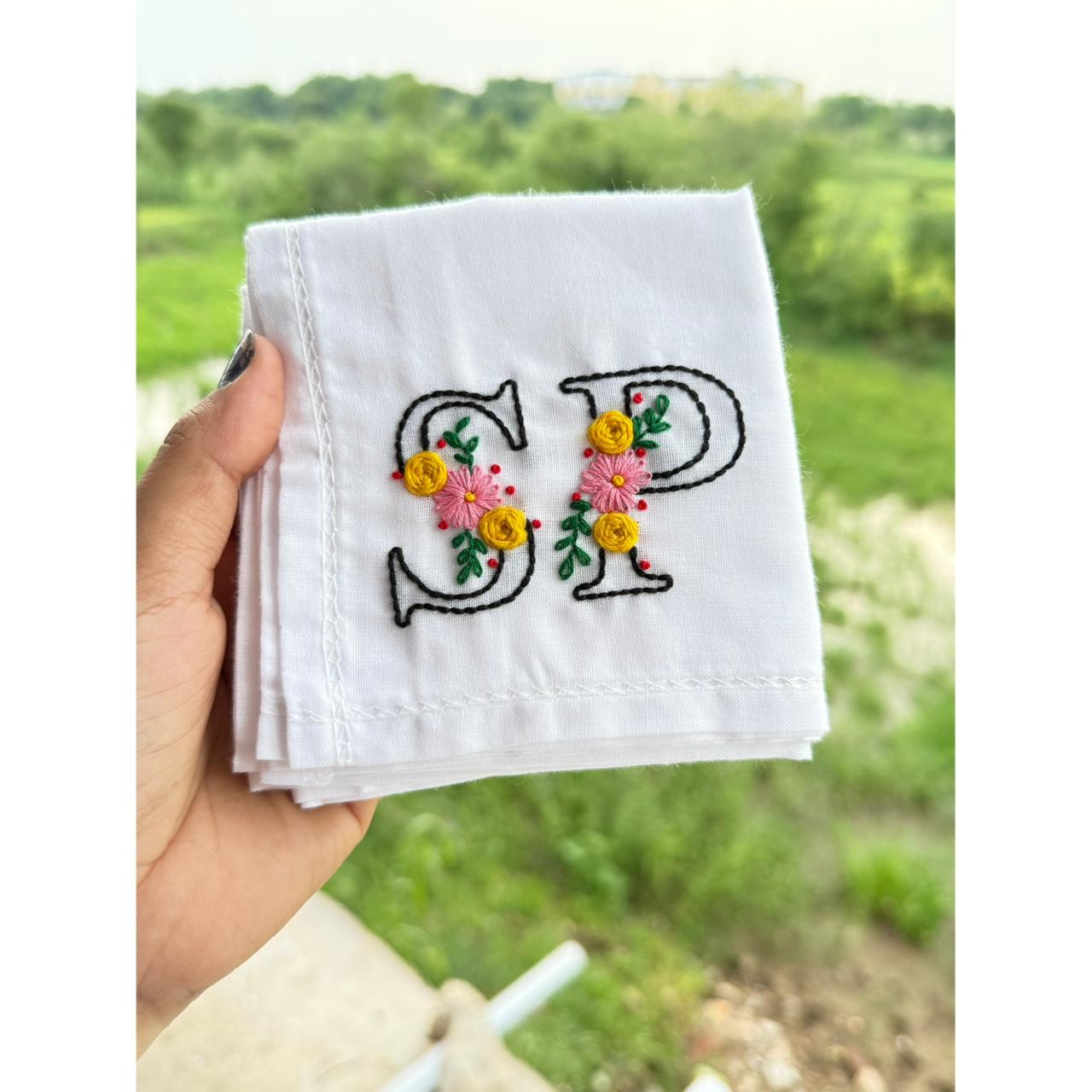 🌸 Couple Initial Embroidered Handkerchief