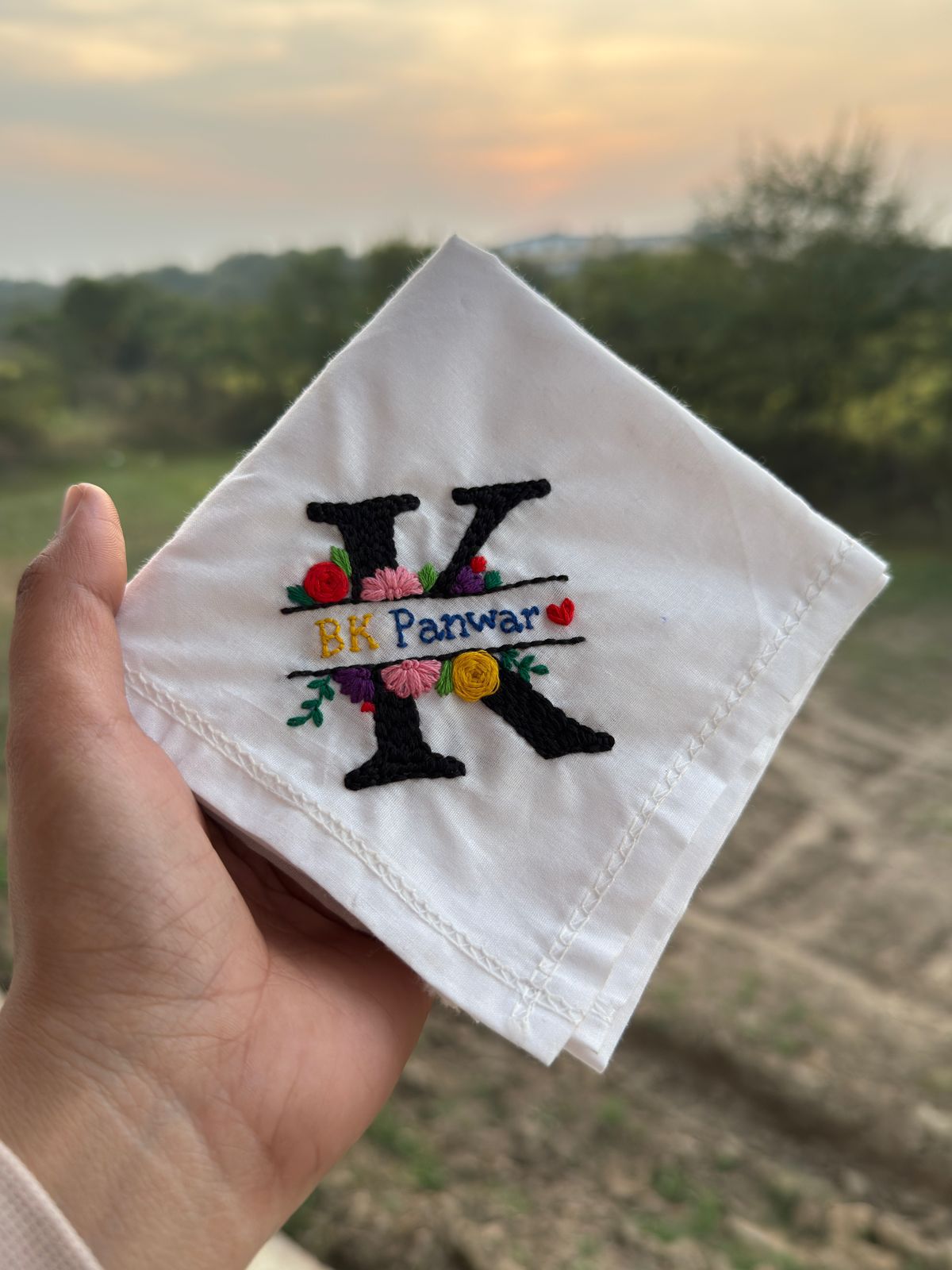 🖤 Name with Initial – Black Theme Handkerchief