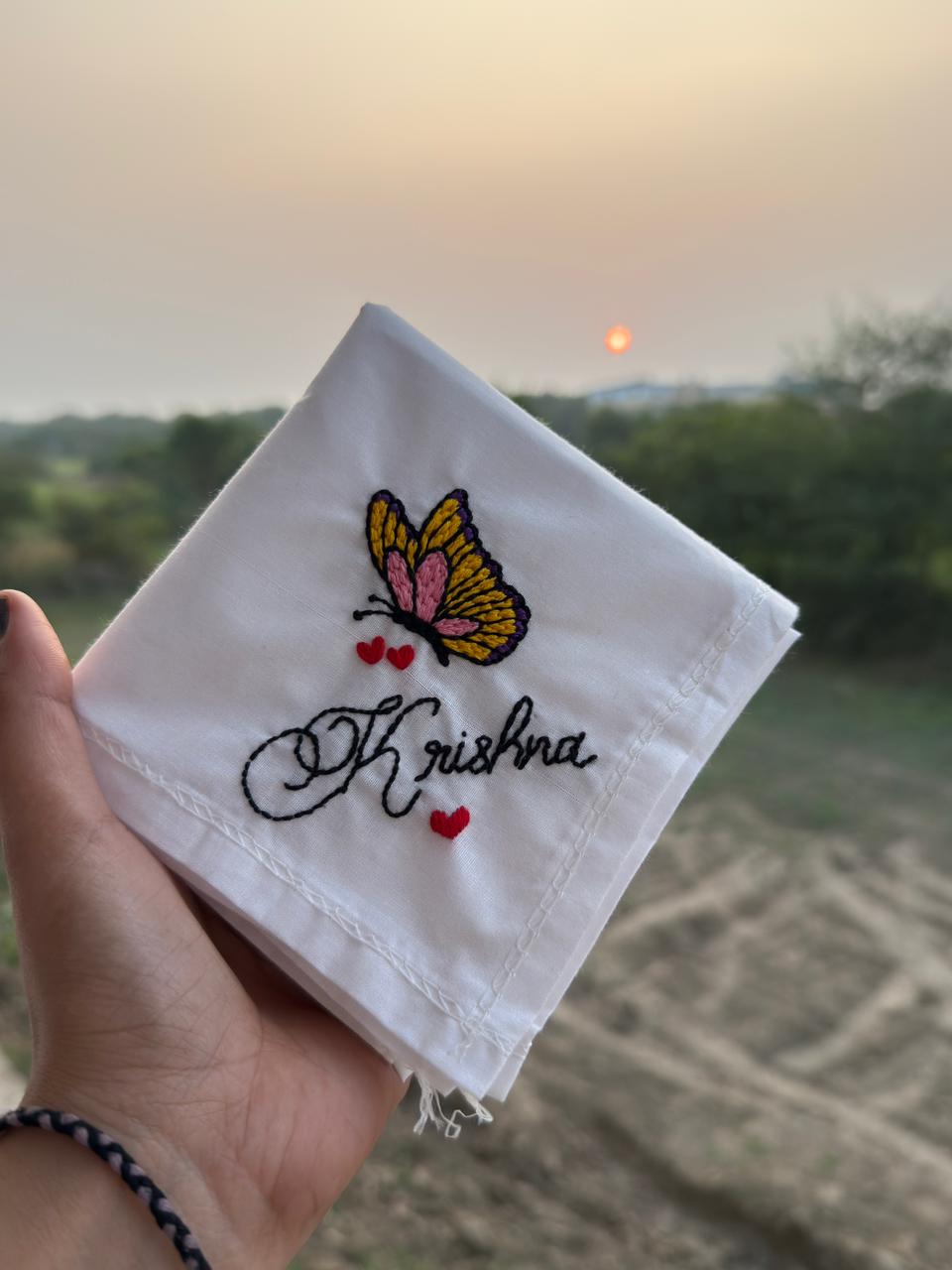 🦋 Butterfly with Name – Embroidered Handkerchief