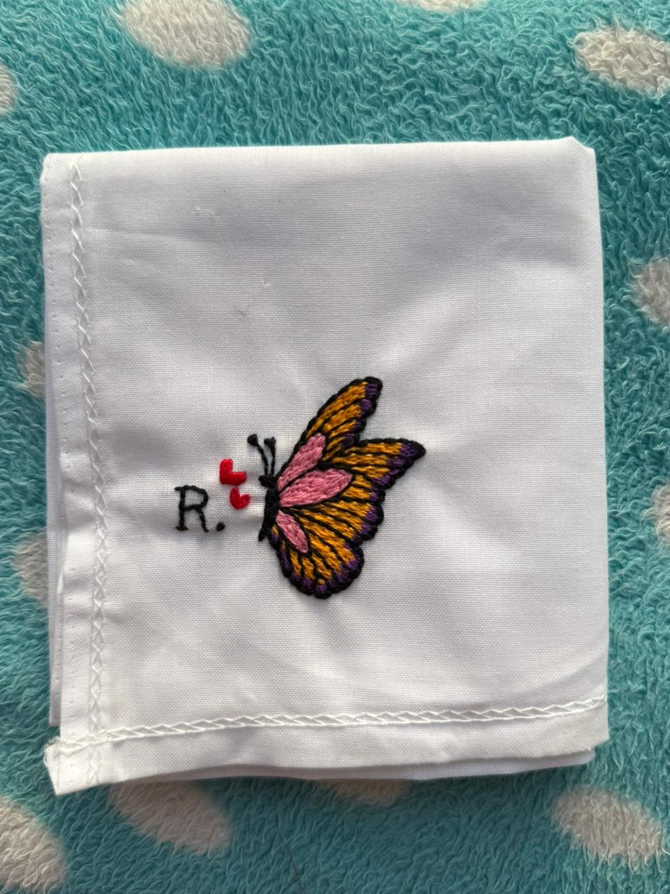 🦋 Butterfly with Name – Embroidered Handkerchief