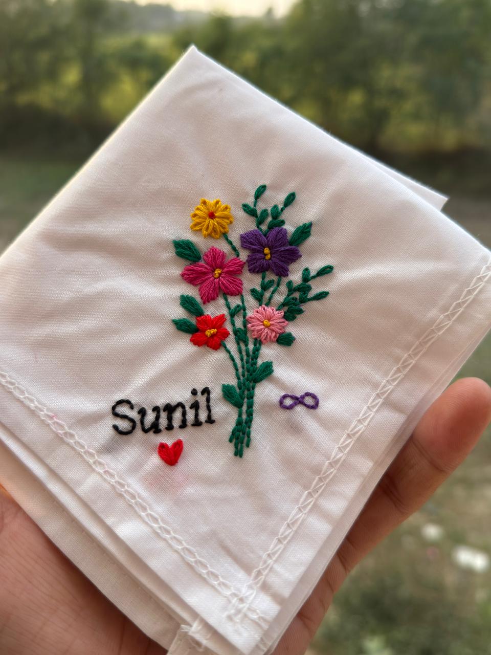 💐 Name with Bouquet – Floral Handkerchief