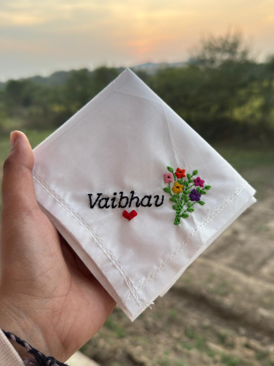 💐 Name with Bouquet – Floral Handkerchief