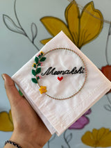 🌸 Circle Floral Embroidery – Name Handkerchief