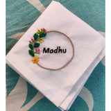🌸 Circle Floral Embroidery – Name Handkerchief