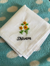 🌻 Sunflower Embroidery – Name Handkerchief