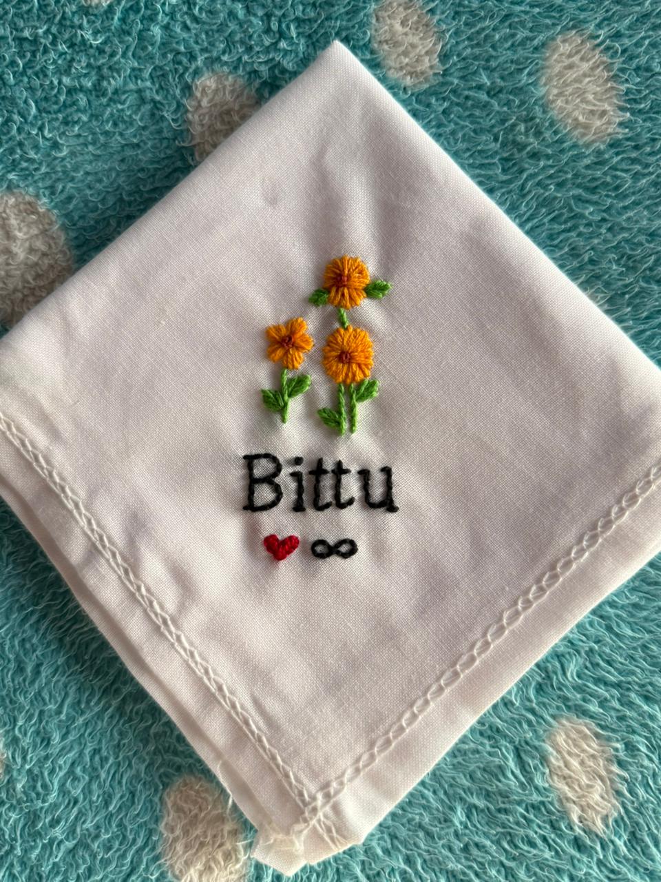 🌻 Sunflower Embroidery – Name Handkerchief