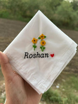 🌻 Sunflower Embroidery – Name Handkerchief