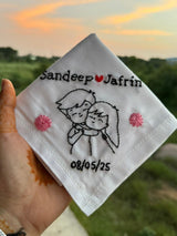 🫂🎀 Cute Couple Hug – Embroidered Handkerchief