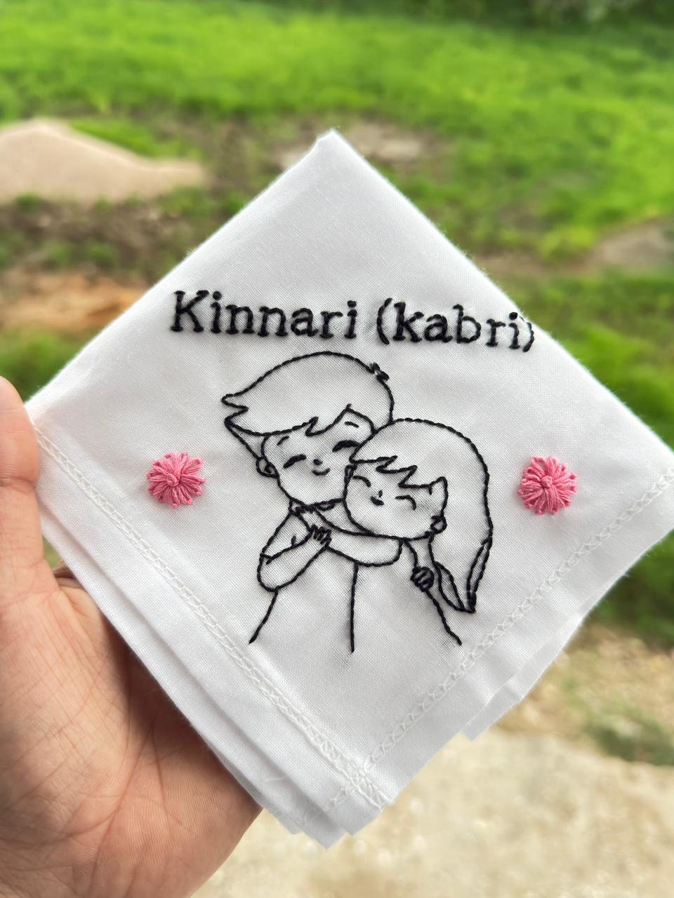 🫂🎀 Cute Couple Hug – Embroidered Handkerchief