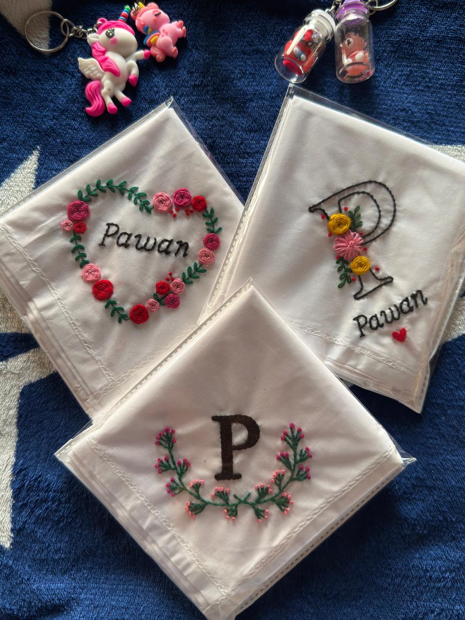 🎀 3-Piece Name & Initial Embroidered Handkerchief Set