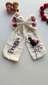 Aaina White Personalized Hand Embroidered Bow Hair Clip