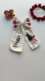 Aaina White Personalized Hand Embroidered Bow Hair Clip